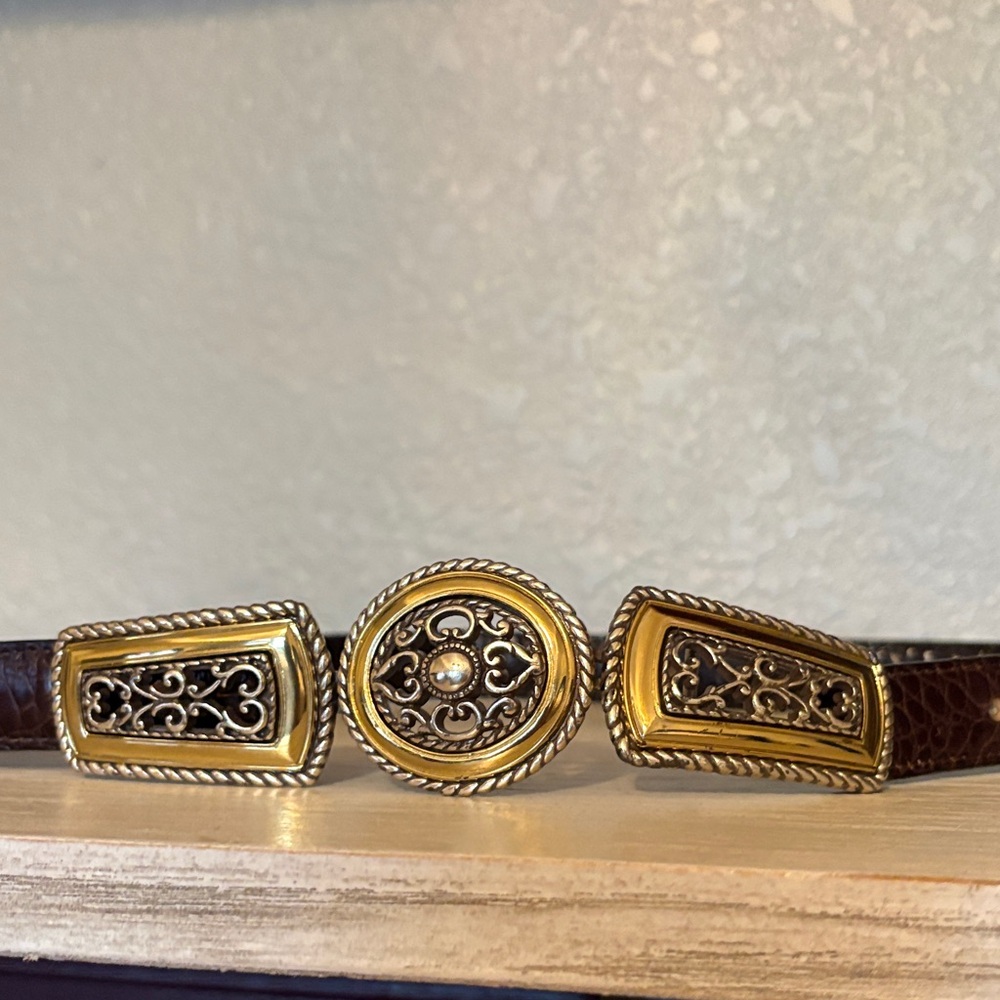 Brighton Croc Reversible Embossed Leather Gold SilverBelt